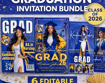 Graduation Magazine Cover & Invitation Bundle | Class of 2026 Canva Templates (Digital Download)
