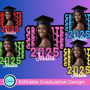 Afstuderen Canva bewerkbare sjabloon, afstuderen aangepast 2025, felicitatie Canva-sjabloon, opvultekstontwerp, digitale download