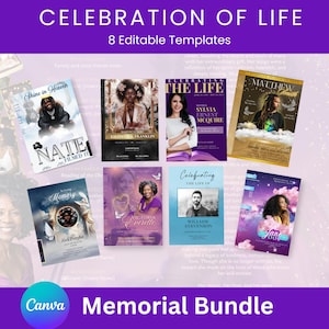 Celebration of Life Templates: Funeral Program, Memorial Cards (Canva Editable, PDF)