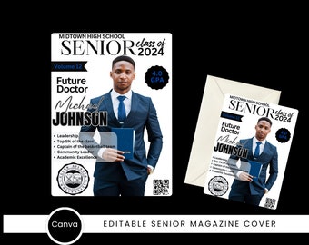 Édition senior | Modèles personnalisables de magazine de fin d'études | Modèles de toile modifiables | Téléchargement instantané