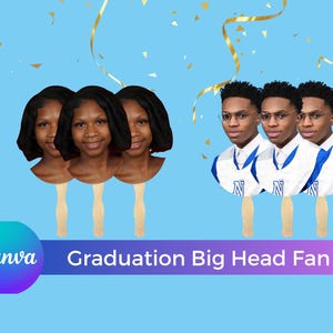 Plantillas personalizables de abanicos de cabeza grande para graduación de 2025 / Diseños editables de Canva / Descarga instantánea