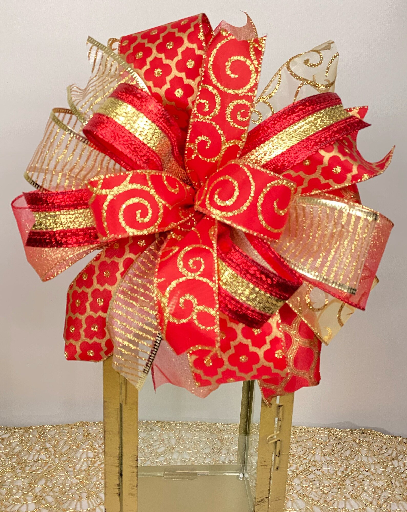 Red and Gold Christmas Bow Wreath Bow Christmas Tree Bow Etsy