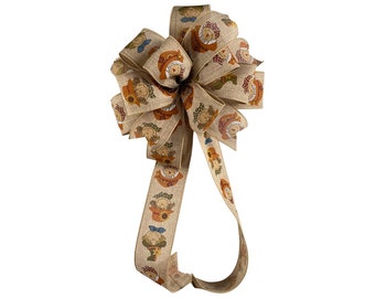 Fall Scarecrow Bow: 12" Wreath, Lantern, Mailbox Decor