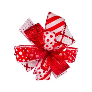 Red and White Christmas Tree Bow, Valentine’s Day Decor, Lantern Bow, Banister Bow, Mailbox Bow, Light Pole Bow, Fireplace and Wreath Bow.