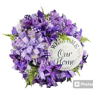 Handmade Purple Floral Welcome Wreath: Spring Door Decor