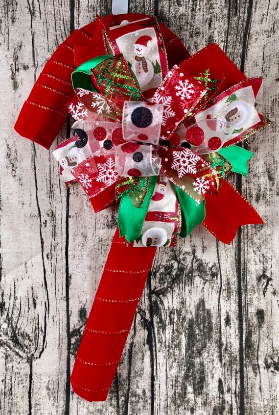 Candy Cane Door Hanger Ribbon Candy Cane Snowman Ribbon Red Etsy