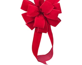 Dark Red Velvet Christmas/Valentine's Wreath Bow for Mailbox, Lantern, Lamp Pole, Door Hanger, Fireplace Mantle, Bannister, Window decor.