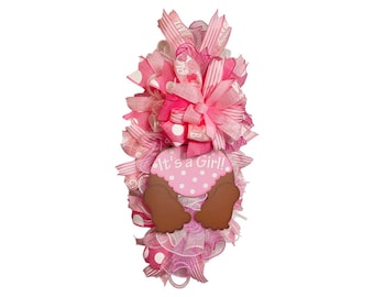 African American Baby Girl Wreath: Pink Baby Shower Decor