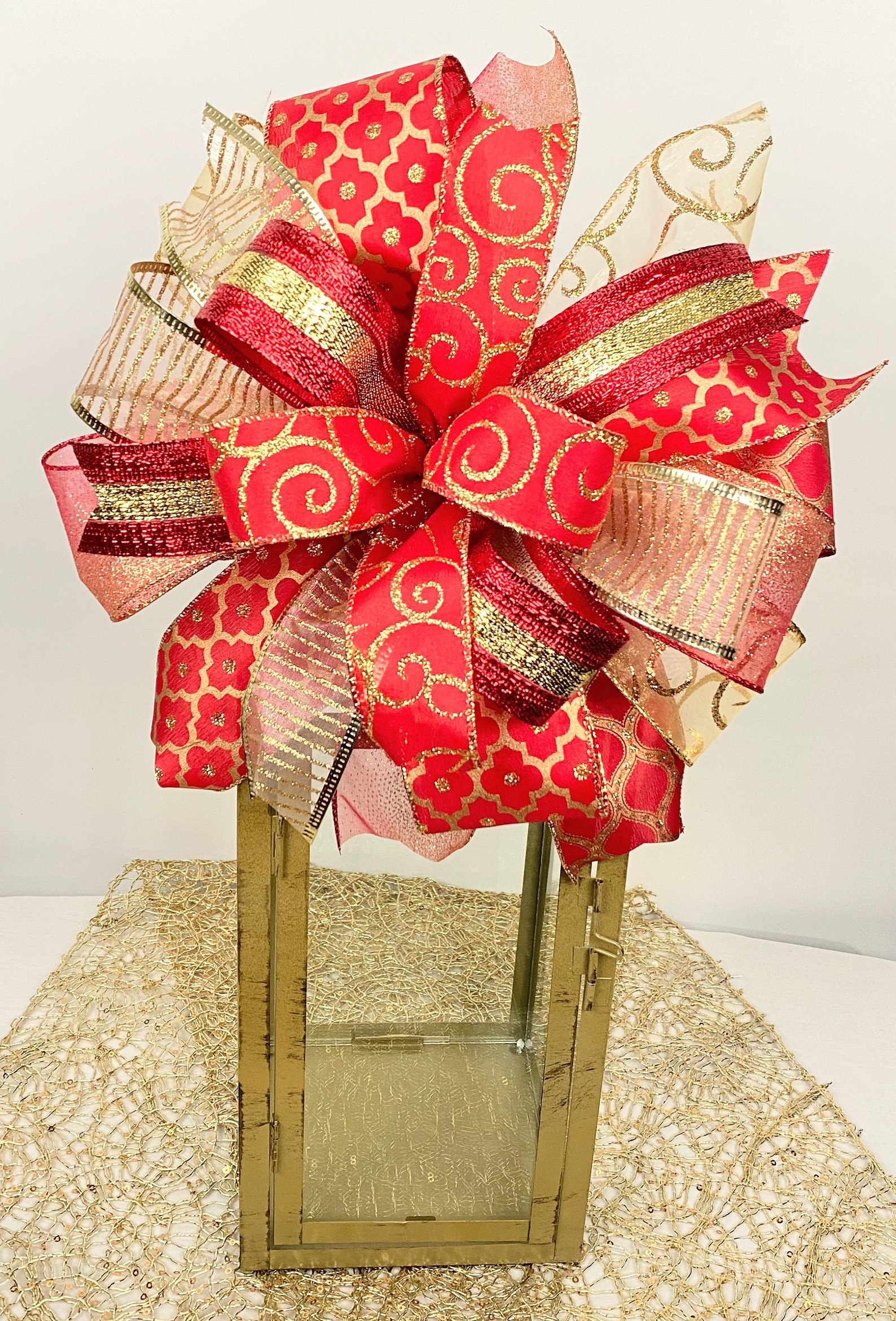 Red and Gold Christmas Bow Wreath Bow Christmas Tree Bow Etsy