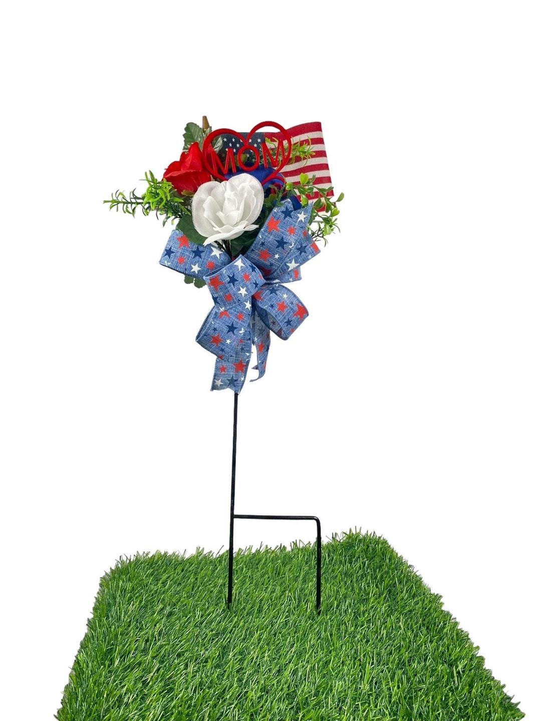 Mom Red, White and Blue Patriotic Wood Cross Cemetery Memorial Grave ...