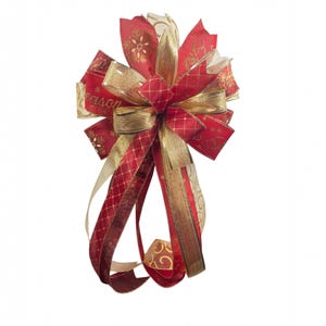 Red and Gold Christmas Bow: Water Resistant Wreath Decor