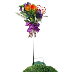 Dad Memorial Gravesite Stake: Purple Hydrangea, Orange Rose Floral Cross