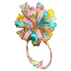 Summer Wreath Bow: Colorful Wired Ribbon Lantern Topper