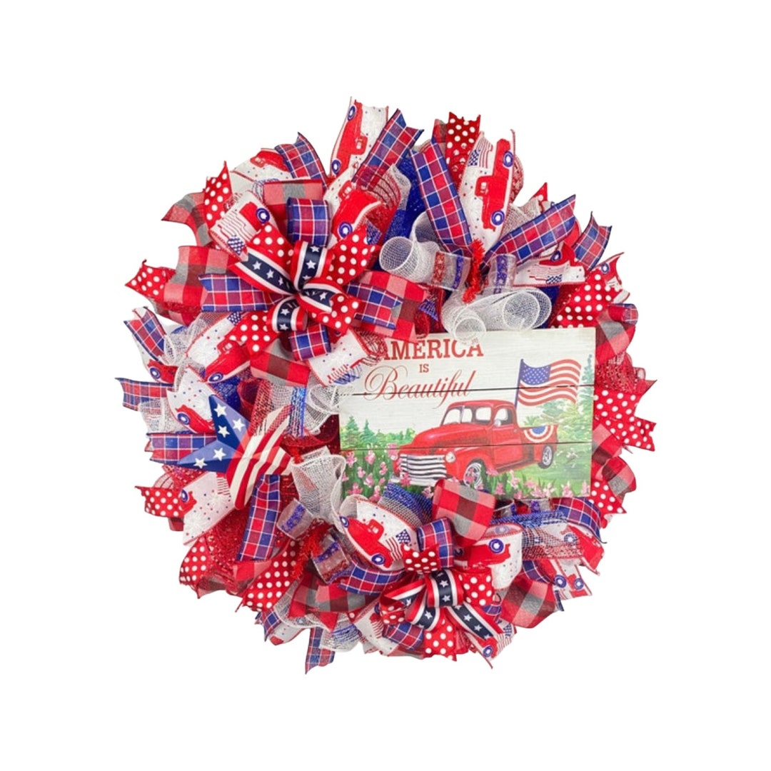 Couronne patriotique de 26 lettres du 4 juillet pour porte d