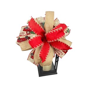 Red Truck Christmas Bow for Lantern, Mailbox Bow, Lantern Bow, Lamp Pole Bow, Door Hanger Bow, Wreath Bow, Book Shelf Decor, Basket Bow.
