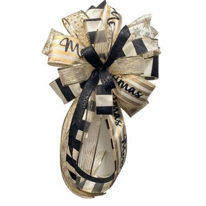 Merry Christmas Leopard Print Bow: Black, Gold & Cream Decor