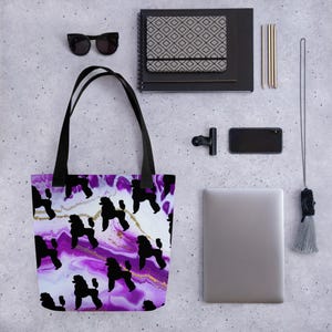 Poodle Tote bag, purple marble effect,black poodle
