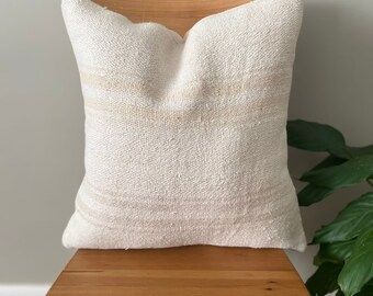 Striped Pink Tribal Turkish Hemp Pillow,Handmade Vintage Kilim Hemp Pillow,Livingroom Decoration Oushak Rug Pillow,Cushion Cover,Hemp,1561