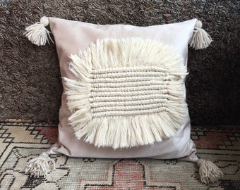 Funda de almohada Macrame, funda de almohada macramé, cojín de macramé, bohomian estilo boho, decoración de la boda, decoración del hogar, almohada decorativa, almohada de 17x17 pulgadas