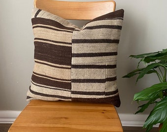 oreiller brun, oreiller de chanvre brun, oreiller de chanvre, couverture de coussin, décoration de salle de séjour, oreiller de jet, oreiller de patchwork 20x20 oreiller, oreiller rayé