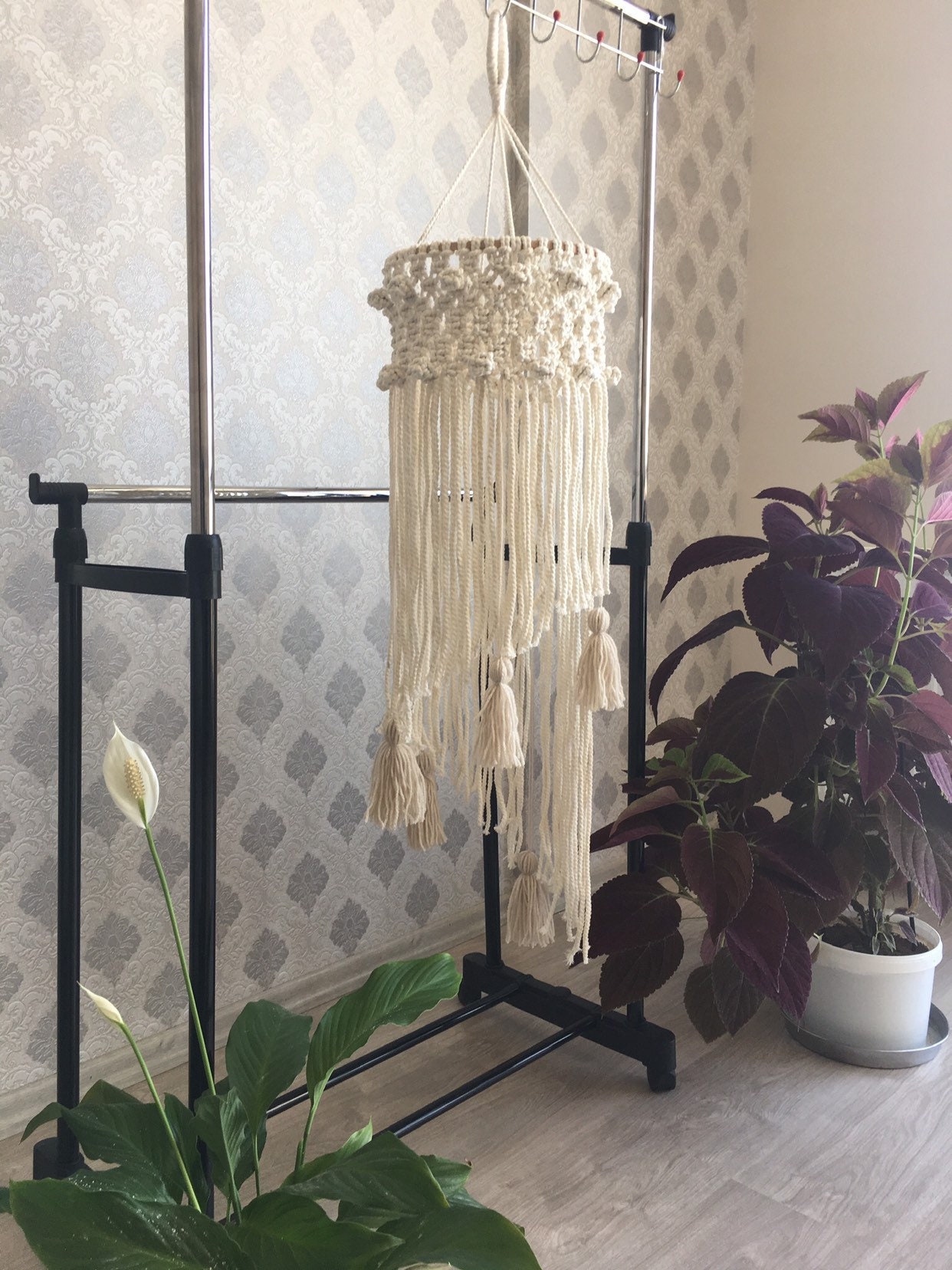 Macrame candelabro pantalla de la lámpara macramé techo | Etsy