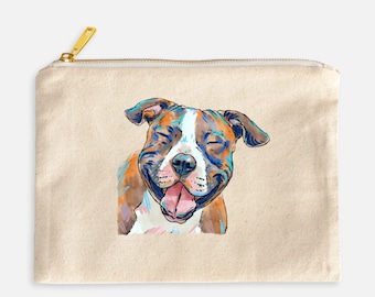 American Staffordshire Terrier Staffy Cosmetic Bag, Dog Mom, Dog Memorial, Makeup Case, Personalized Makeup Bag, Natural Canvas Bag Lined,