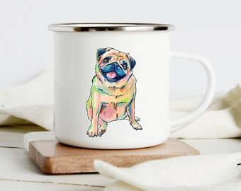 Pug Camp Mug  Stainless Steel Enamel Gift for Him Her for Camping Mountains VanLife Outdoorshome for Dog Mama Dog Memorial