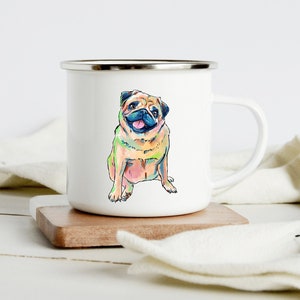 Pug Camp Mug Stainless Steel Enamel Gift for Him Her for Camping Mountains VanLife Outdoorshome for Dog Mama Dog Memorial image 1