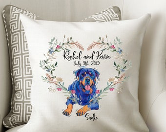 Personalized Rottweiler Pillow cover cushion for decorative home decor for dog mom  illustrated home heart wreath wedding Cushion