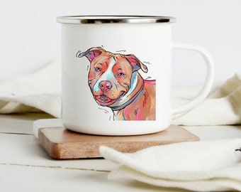 Pitbull Camp Mug  Stainless Steel Enamel Gift for Him Her for Camping Mountains VanLife Outdoorshome for Dog Mama Dog Memorial