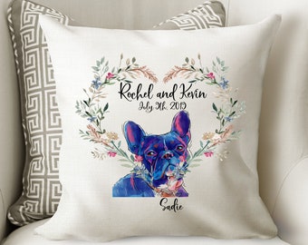 Personalized French Bulldog cover cushion for decorative home decor for dog mom  illustrated home heart wreath wedding Double,Sided Print