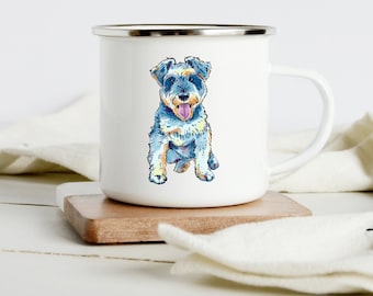 Schnauzer Camp Mug  Stainless Steel Enamel Gift for Him Her for Camping Mountains VanLife Outdoorshome for Dog Mama Dog Memorial