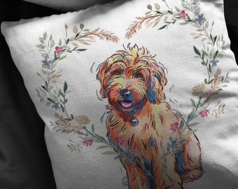 Golden Doodle Pillow Cover With and Without Insert, Goldendoodle Mom, Doodle Mama, No Home is Complete without a Doodle, Illustrated Pillow,