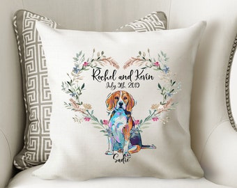 Personalized Beagle Pillow cover cushion for decorative home decor for dog mom  illustrated home heart wreath wedding Cushion