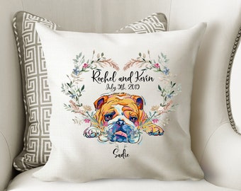 Personalized English Bull cover cushion for decorative home decor for dog mom  illustrated home heart wreath wedding Double,Sided Print