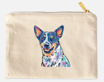 Australian Cattle Dog Cosmetic Bag Cute Dog, Dog Mom, Dog Memorial, Makeup Case, Personalized Makeup Bag, Natural Canvas Bag Lined,