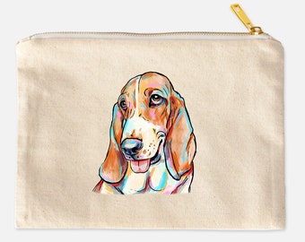 Basset Hound Cosmetic Bag Cute Dog, Dog Mom, Dog Lover, Makeup Case, Personalized Makeup Bag, Personalized Gift, Natural Canvas Bag Lined,