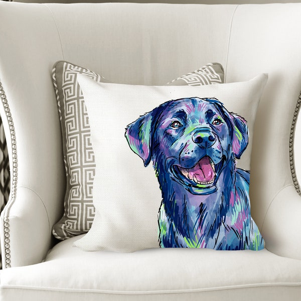 Black Labrador Retriever  Pillow cover cushion for decorative home decor for dog mom  illustrated home cute  Cushion