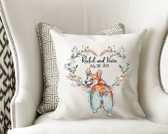 Personalized Corgi Pillow cover cushion for decorative home decor for dog mom  illustrated heart wreath wedding Cushion