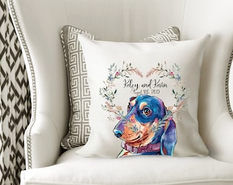 Personalized Dachshund Pillow cover cushion for decorative home decor dog mom  illustrated Doxie Mom Doxie Dad Cushion