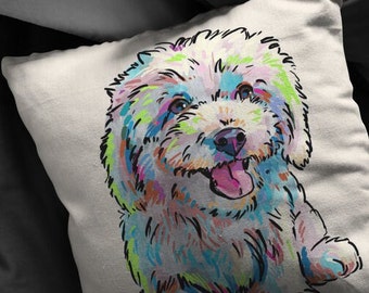 Bichon Frise Premium Broadcloth Stuffed Pillow for Decorative Home Decor Cushion Cover for Bichon Mom Dog Mom Gift illustratedhome