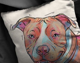 Brown Pit Bull Premium Broadcloth Stuffed Pillow for Decorative Home Decor Cushion Cover for Pitbull Mom Dog Mom Gift illustratedhome
