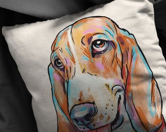 Basset Hound Premium Broadcloth Stuffed Pillow for Decorative Home Decor Cushion Cover for Dog Mom Dog Memorial Gift illustratedhome