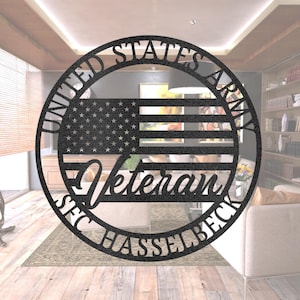 US Veteran Metal Sign Personalized Name, Retired Veteran Gift, USA Flag Metal Sign, Military Veteran Appreciation Gift, Veteran Service Gift
