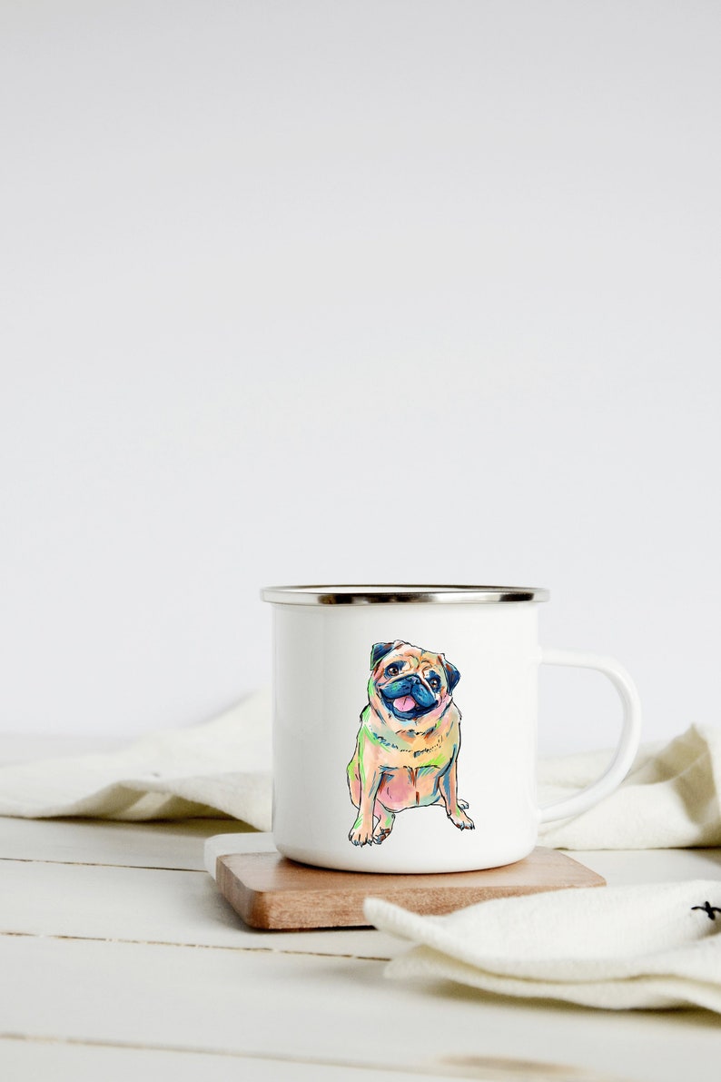 Pug Camp Mug Stainless Steel Enamel Gift for Him Her for Camping Mountains VanLife Outdoorshome for Dog Mama Dog Memorial image 1