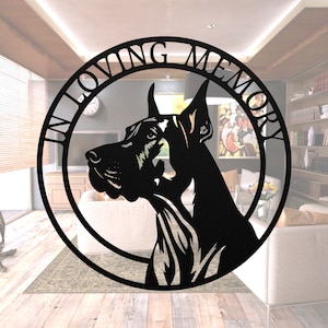 In Loving Memory Great Dane Family Name Metal Dog Silhouette, Memorial, Gift Home, Pet Memorial, Spring Garden Gift, Great Dane Cropped Ears