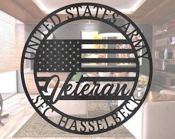 Personalized US Veteran Metal Sign: USA Flag, Military Gift