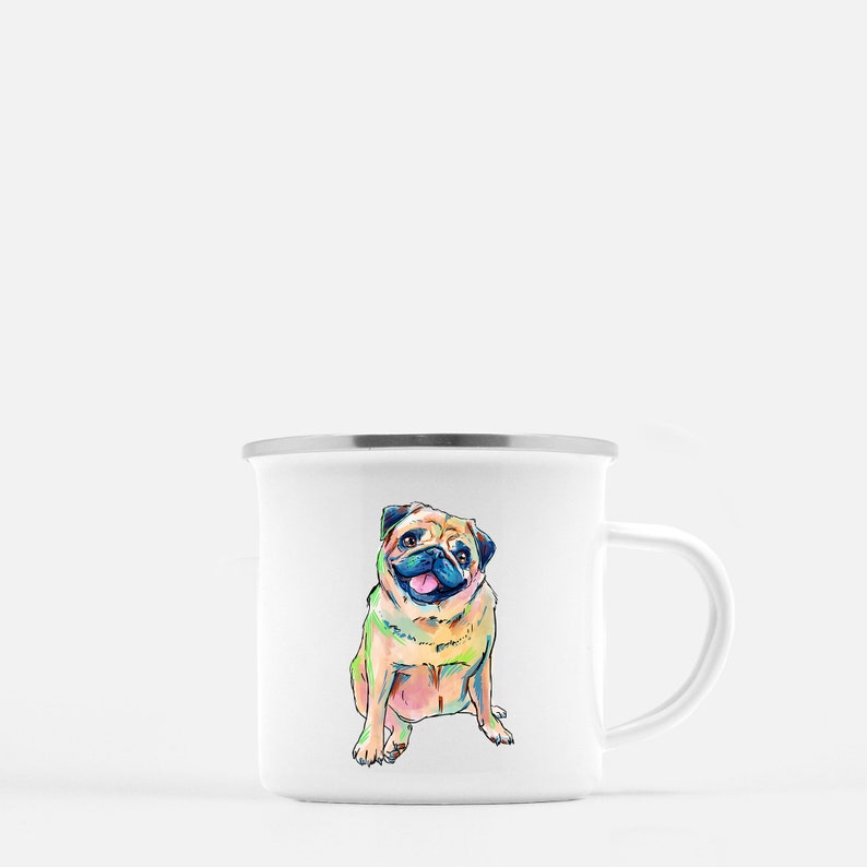 Pug Camp Mug Stainless Steel Enamel Gift for Him Her for Camping Mountains VanLife Outdoorshome for Dog Mama Dog Memorial image 2