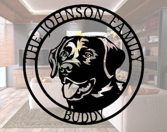 Personalized Labrador Retriever Metal Sign: Custom Dog Name, Family Name