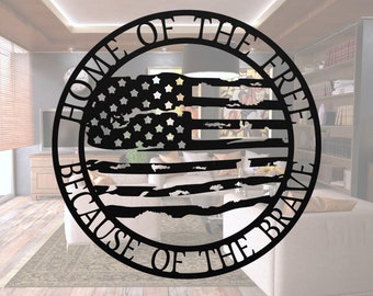 Home Of The Free Because Of The Brave Veteran Metal Sign, Retired Veteran Gift, USA Flag Metal Sign, Military Veteran Appreciation Gift